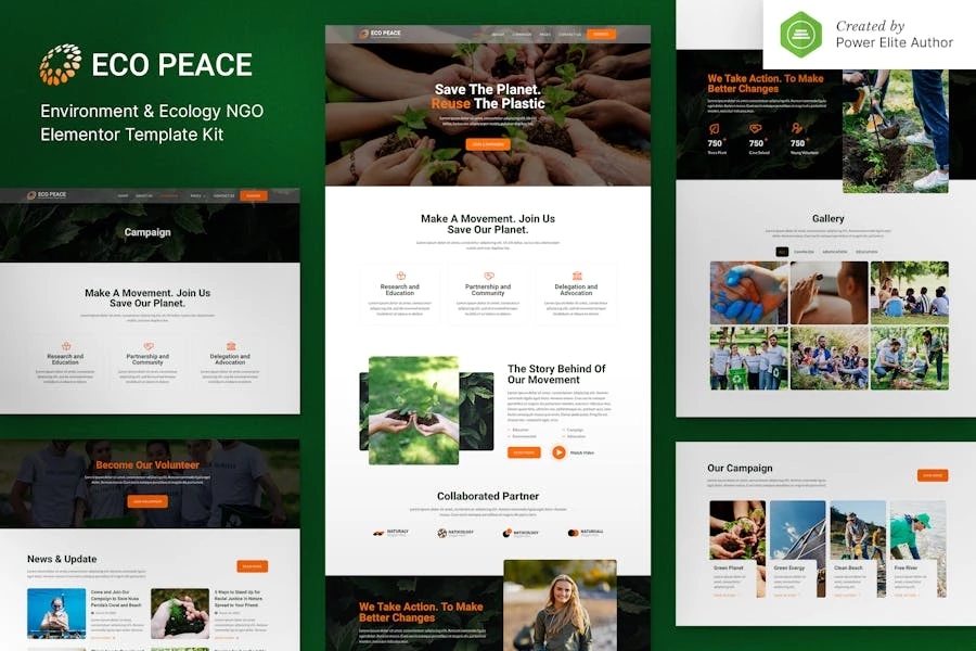 EcoPeace — Kit de plantillas Elementor para ONG de Medio Ambiente y Ecología