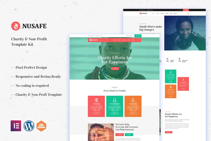 Nusafe – Template Kit Elementor para organizaciones benéficas y sin fines de lucro