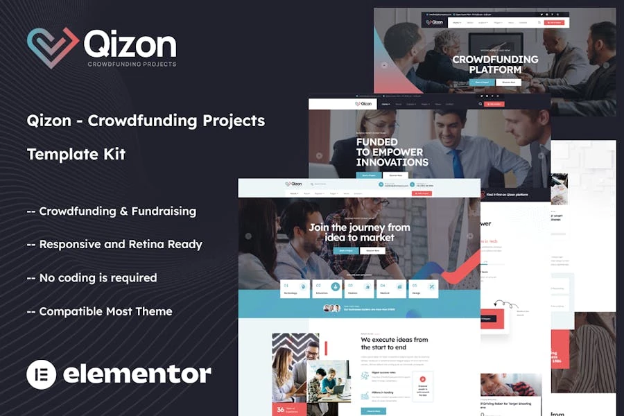 Qizon – Kit de plantillas Elementor para proyectos de crowdfunding