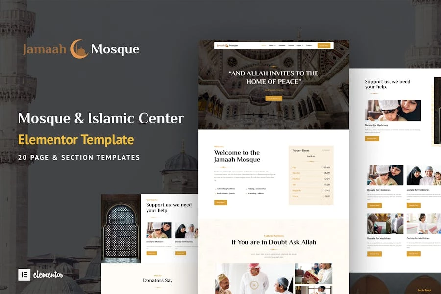 Jamaah – Kit de plantillas Elementor para mezquitas y centros islámicos
