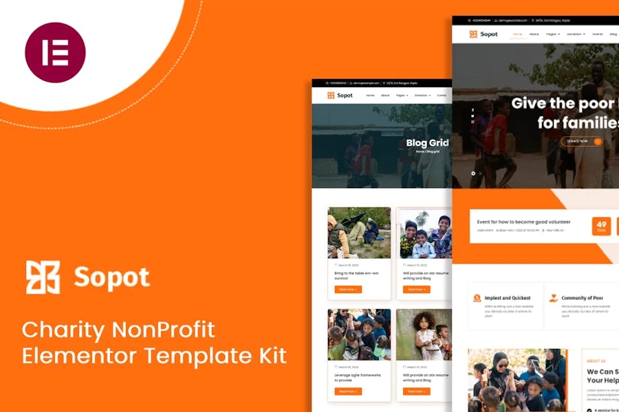 Sopot – Kit de plantillas Charity Elementor Pro