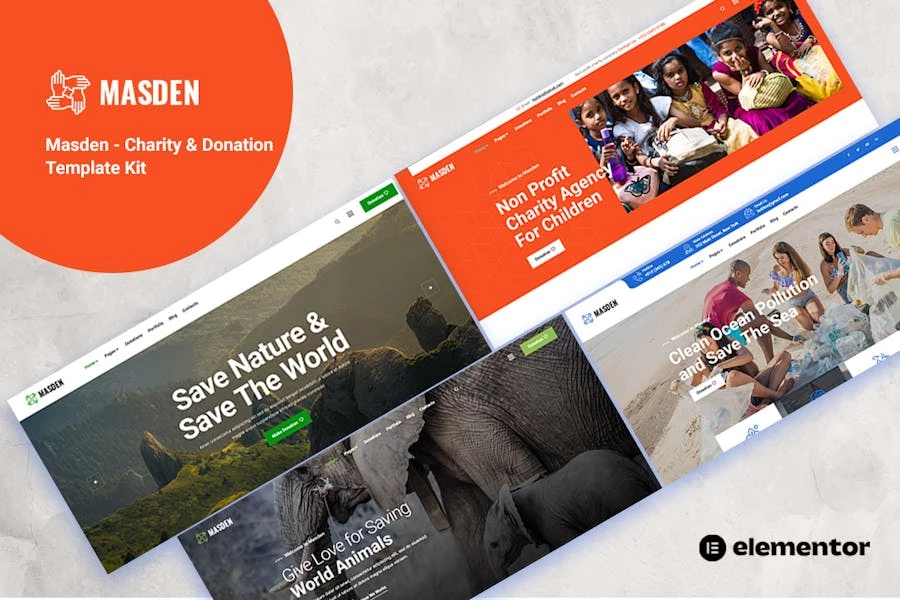 Masden – Template Kit Elementor para organizaciones benéficas y donaciones