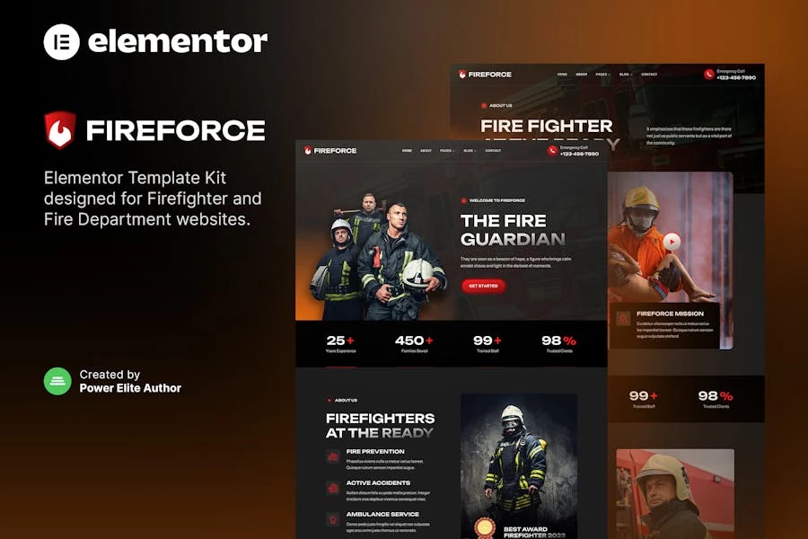 Fireforce — Kit de plantillas Elementor para Bomberos y Bomberos