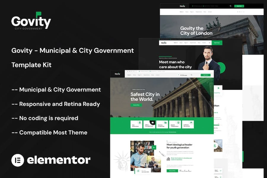 Govity – Kit de plantillas Elementor para municipios y gobiernos