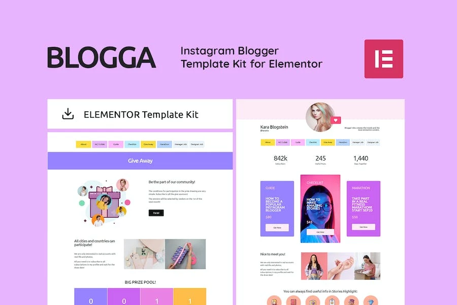 BLOGGA – Kit de plantillas de Instagram Blogger Elementor