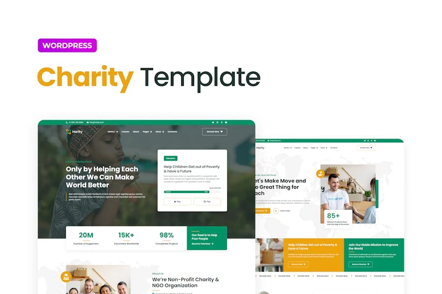 Harity — Template Kit Elementor para recaudar fondos de caridad