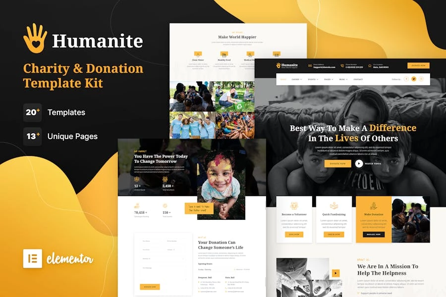 Humanite – Template Kit Elementor de caridad y donación