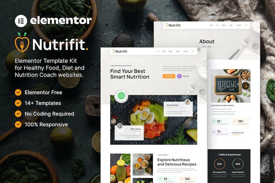 Nutrifit — Template Kit Elementor para un entrenador de alimentación y nutrición saludable