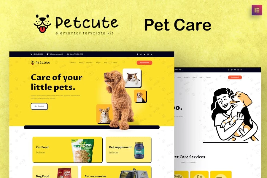 Pet Cute – Template Kit de Elementor veterinario y cuidado de mascotas