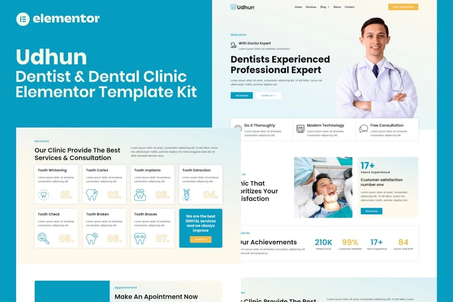 Udhun – Kit de plantillas Elementor Pro para dentistas y clínicas dentales