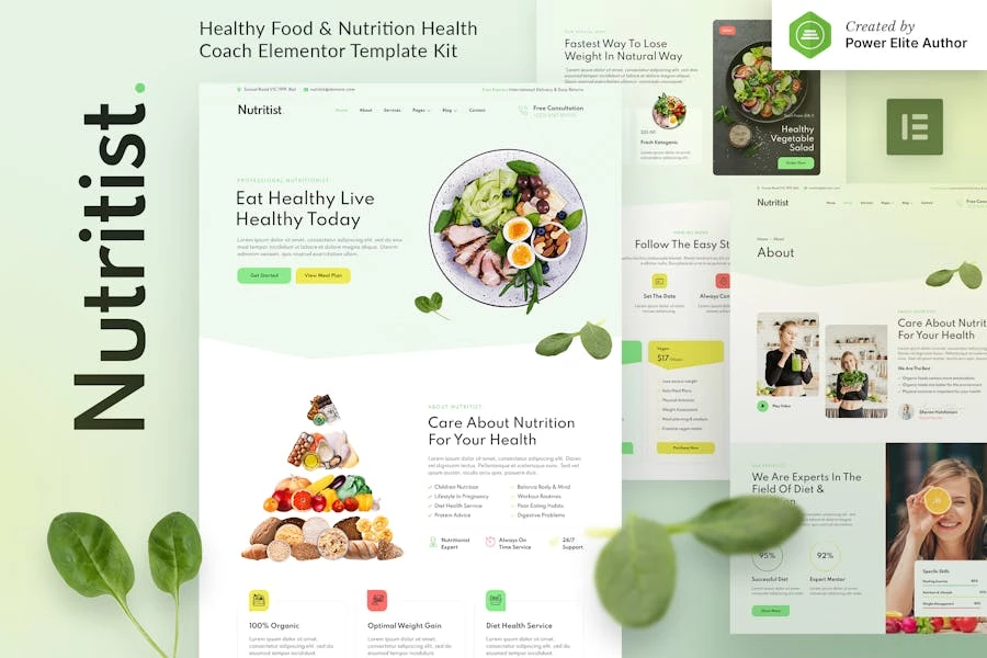 Nutritist – Template Kit Elementor para entrenador de alimentos saludables y nutrición