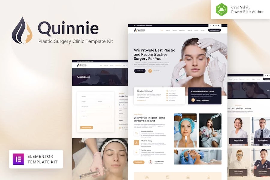 Quinnie – Template Kit Elementor para clínica de cirugía plástica