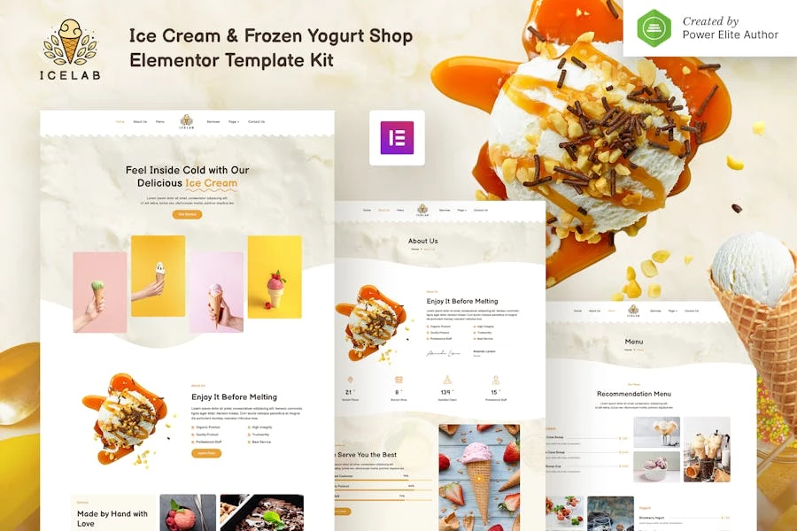 Icelab — Kit de plantillas Elementor para tiendas de helados y yogures congelados