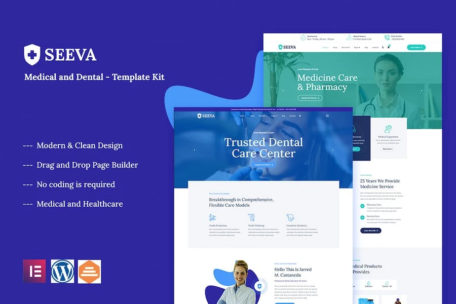 Seeva – Template Kit Elementor para uso médico y dental