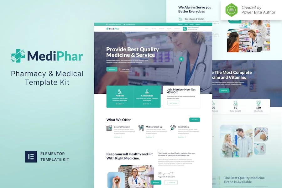 Mediphar – Template Kit de Elementor de farmacia y medicina