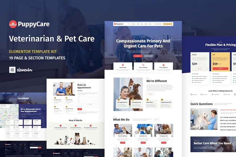 PuppyCare – Template Kit Elementor de WordPress para veterinarios y cuidado de mascotas