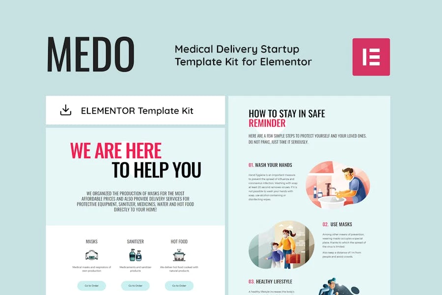 MEDO – Kit de plantillas Elementor para empresas emergentes de prestación de servicios médicos