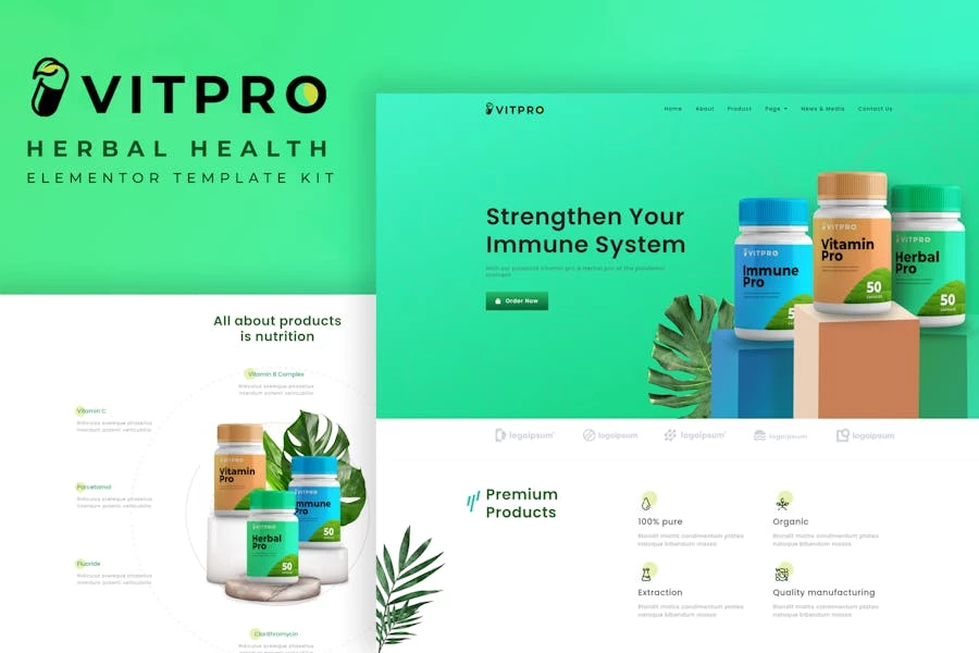 Vitpro – Kit de Plantilla de elementos para la salud herbaria