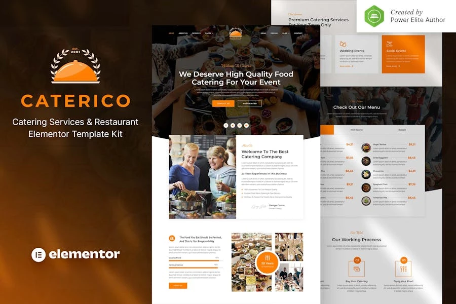 Caterico — Kit de plantillas Elementor para servicios de catering y restaurantes