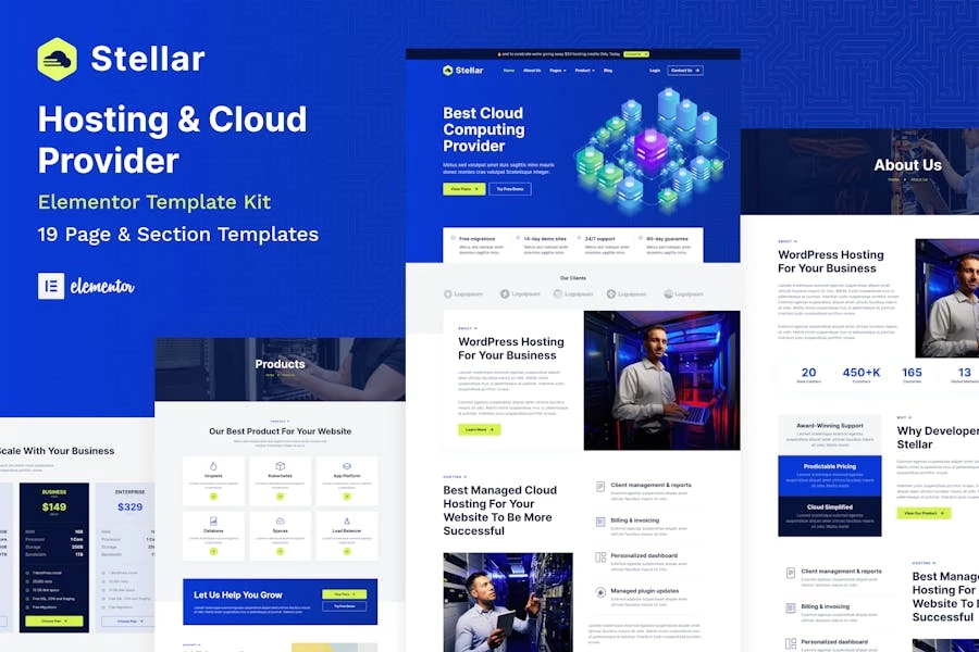 Stellar – Template Kit Elementor de WordPress para proveedores de alojamiento y nube