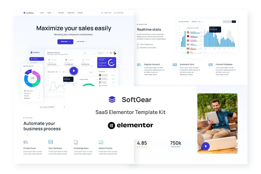 SoftGear – Template Kit SaaS Elementor