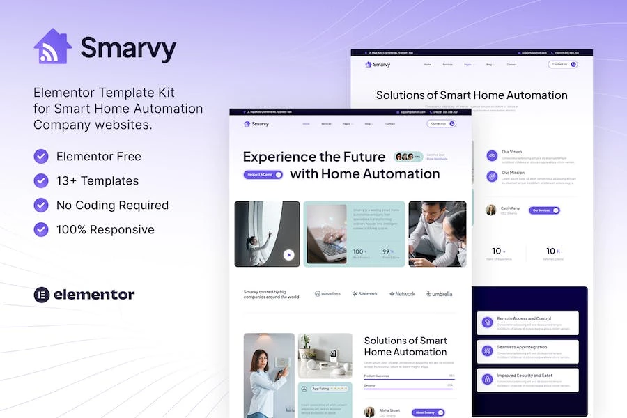 Smarvy — Kit de plantillas Elementor para empresas de automatización del hogar inteligente