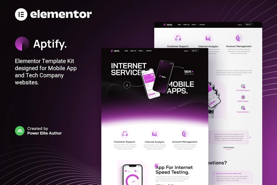 Aptify: página de inicio de aplicación móvil y kit de plantillas Elementor para empresas de tecnología