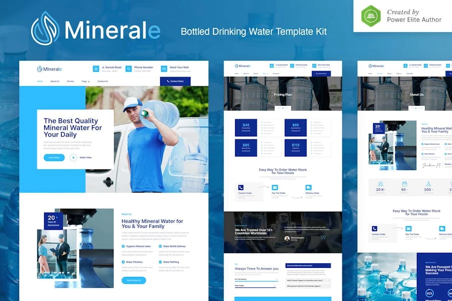 Minerale — Kit de plantillas Elementor para agua potable embotellada