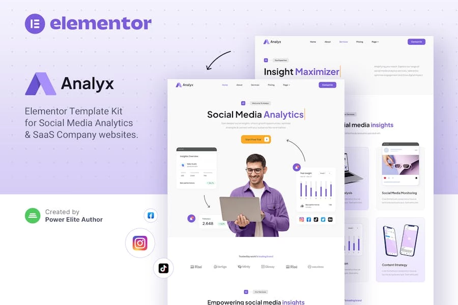 Analyx — Kit de plantillas Elementor para empresas de SaaS y análisis de redes sociales