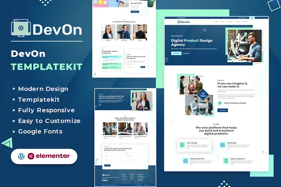 DeVon | Template Kit Elementor para Agencia de diseño de productos digitales