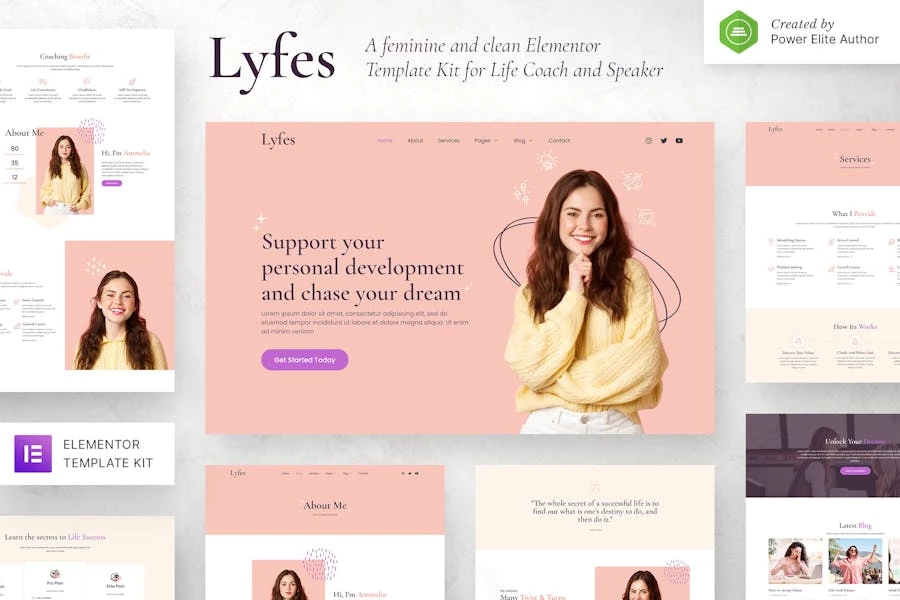 Lyfes – Template Kit Elementor de entrenador de vida femenina y orador