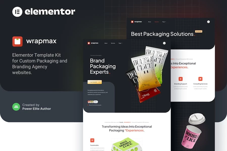 Wrapmax — Kit de plantillas Elementor para Agencia de Empaques y Marcas Personalizados