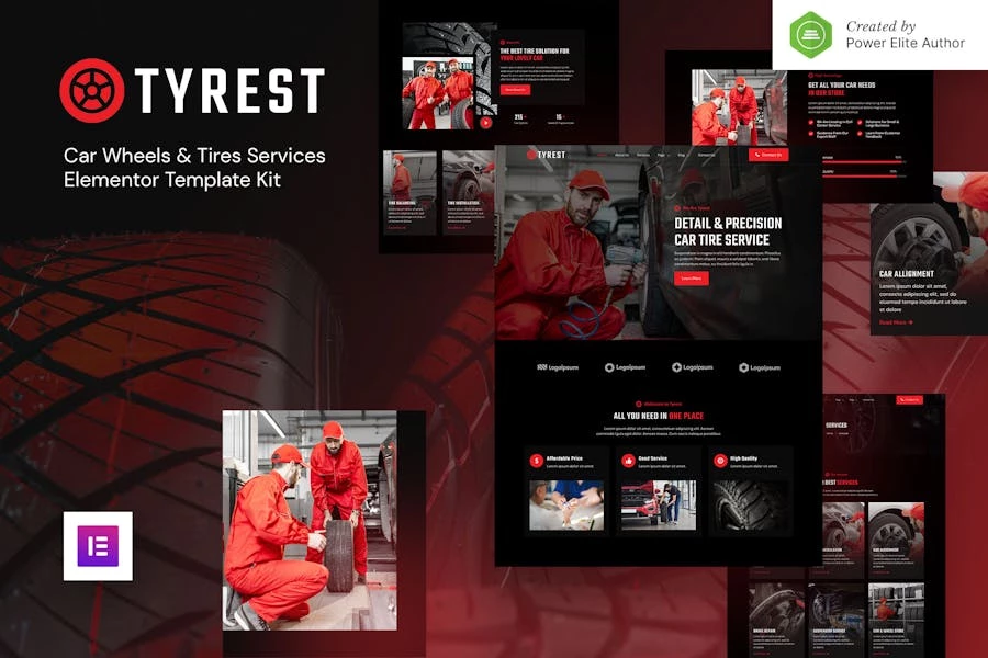 Tyrest — Kit de plantillas Elementor para servicio de neumáticos y ruedas de automóvil