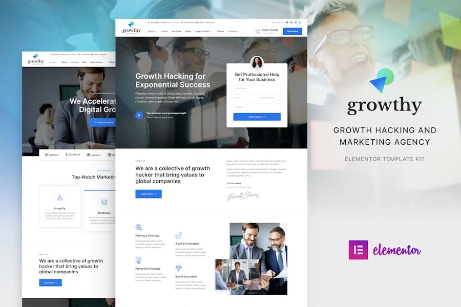 Growthy – Template Kit Elementor para Agencia de marketing y growth hacking