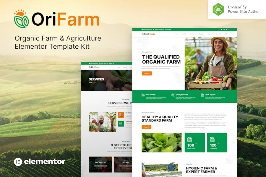 OriFarm — Kit de plantillas Elementor para granjas y agricultura orgánicas