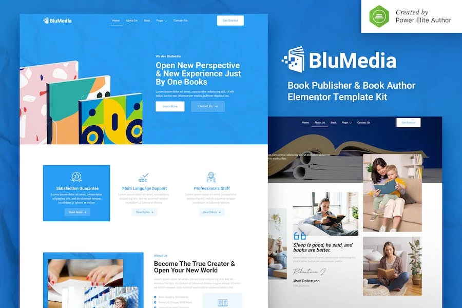 BluMedia — Kit de plantillas Elementor para editores y autores de libros