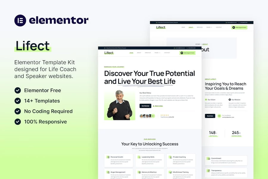 Lifect — Template Kit Elementor para entrenador personal y orador