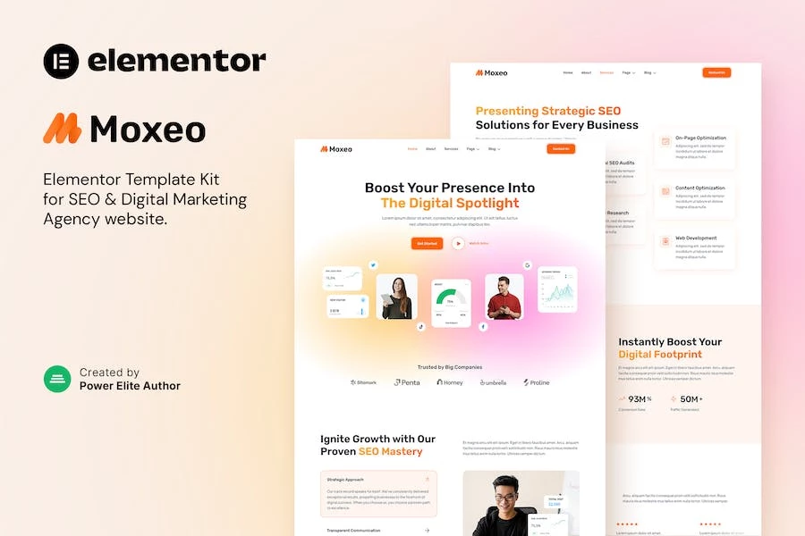 Moxeo — Kit de plantillas Elementor para agencia de SEO y marketing digital