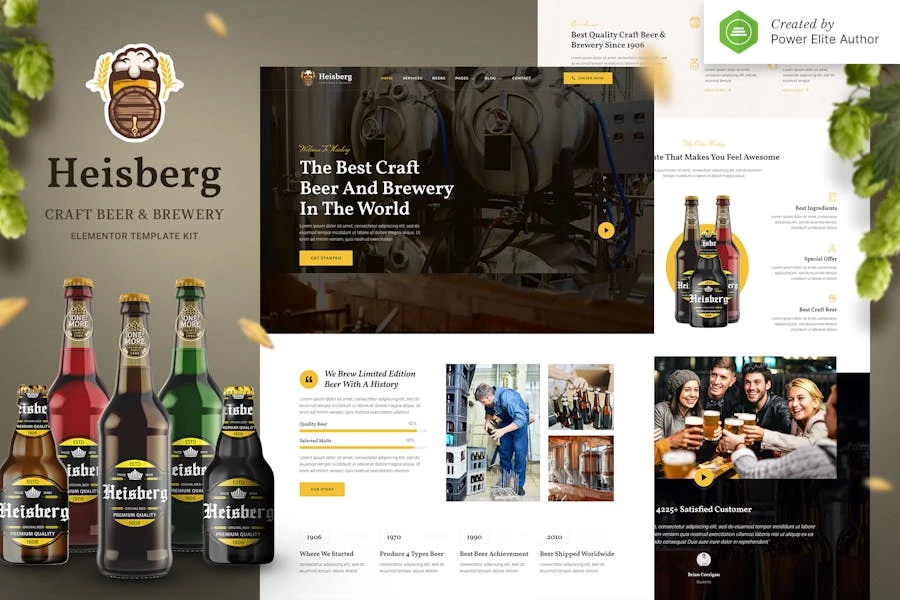 Heisberg – Kit de plantillas Elementor para cerveza artesanal y cervecería