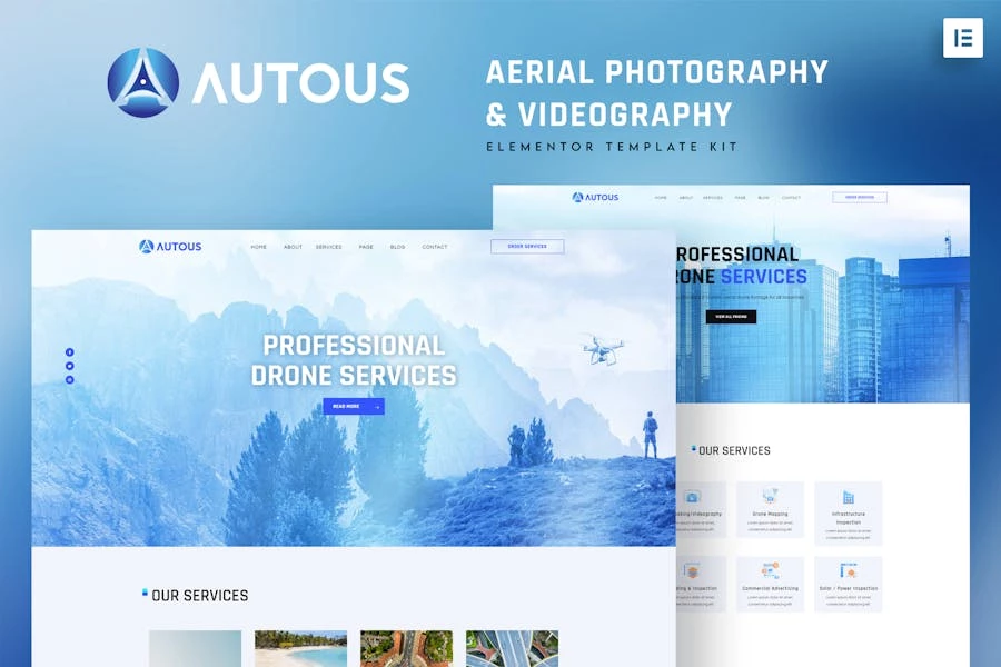 Autous – Template Kit Elementor para fotografía aérea y videografía