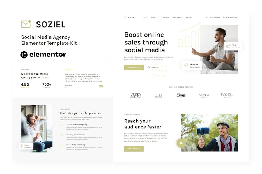 Soziel – Template Kit Elementor para Agencia de redes sociales