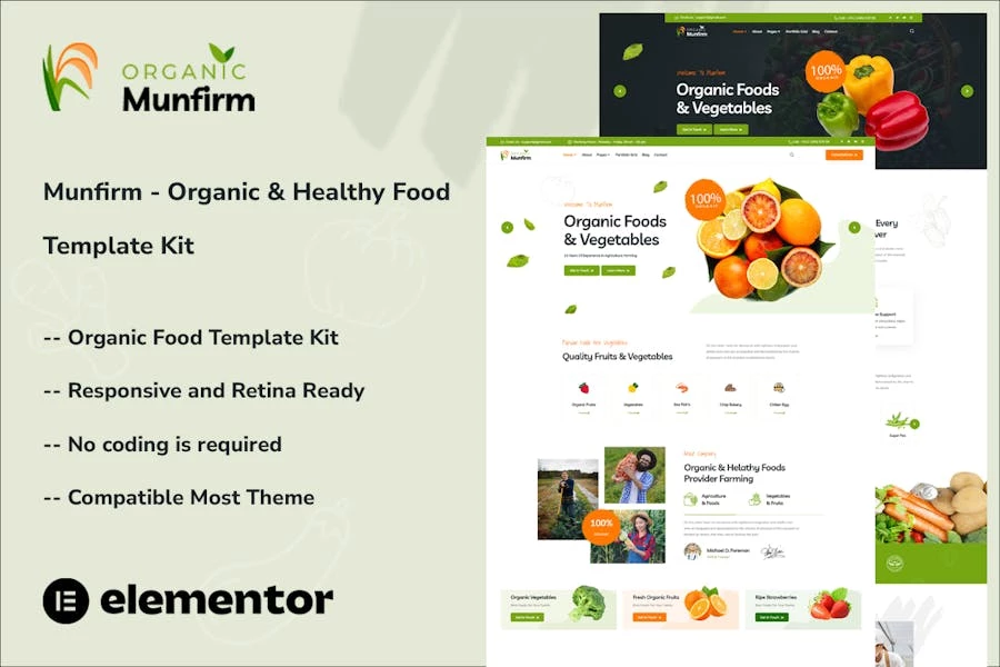 Munfirm – Template Kit Elementor para alimentos orgánicos y saludables