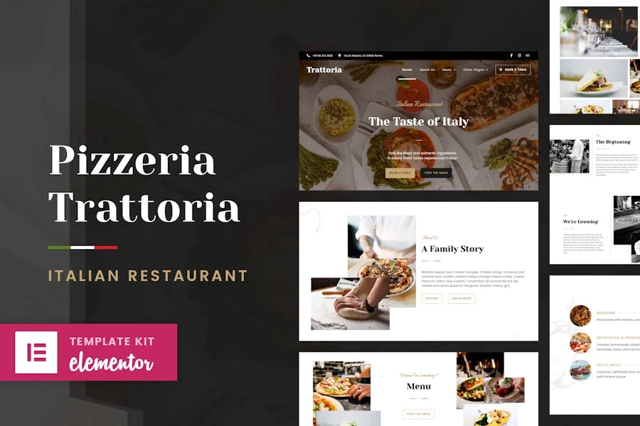 Pizzeria Trattoria – Template Kit Elementor para restaurantes italianos