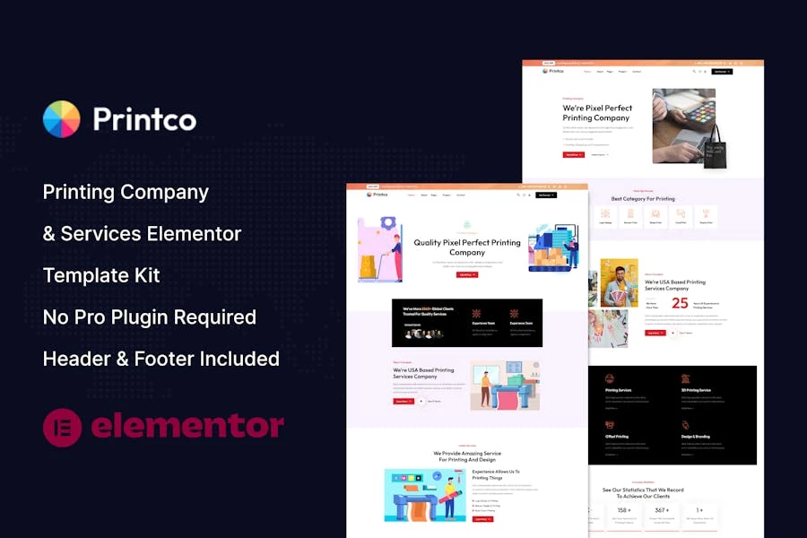 Printco – Kit de plantillas Elementor para empresas y servicios de impresión