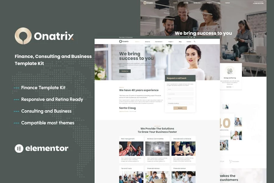 Onatrix – Template Kit Elementor para consultoría financiera y negocios