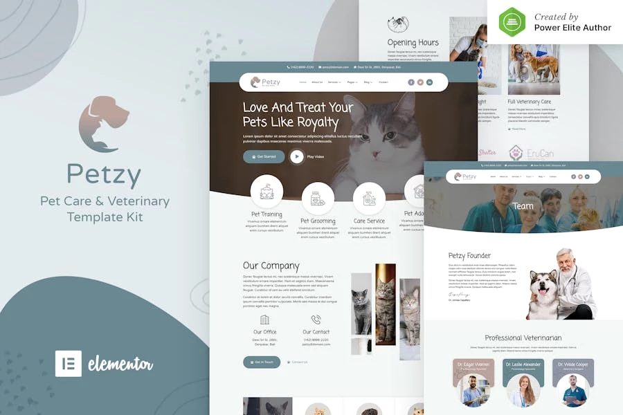 Petzy — Kit de plantillas Elementor para el cuidado de mascotas y veterinaria