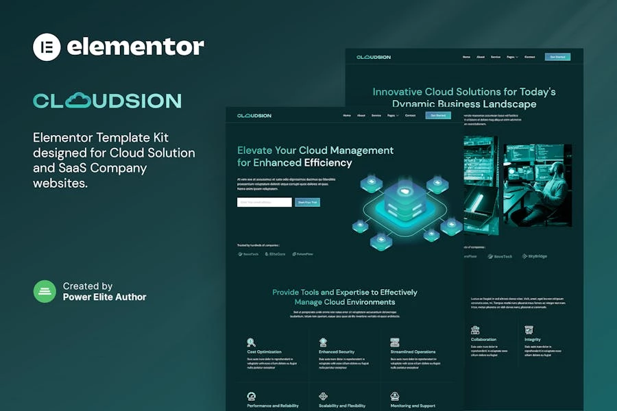 Cloudsion — Kit de plantillas Elementor para empresas de SaaS y soluciones en la nube