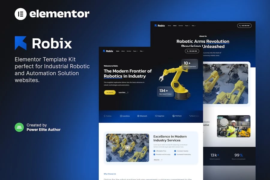 Robix — Kit de plantillas Elementor para soluciones de automatización y robótica industrial
