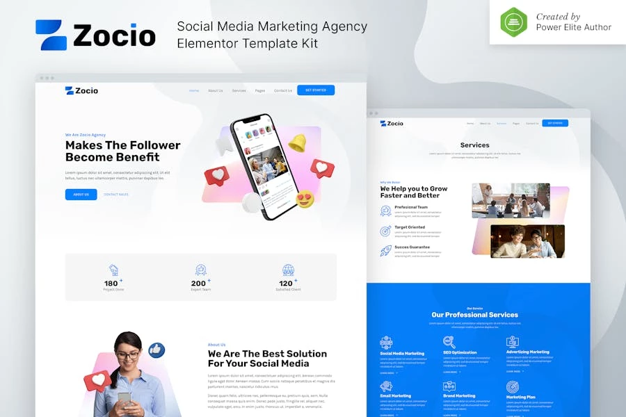 Zocio – Template Kit Elementor para Agencia de marketing en redes sociales