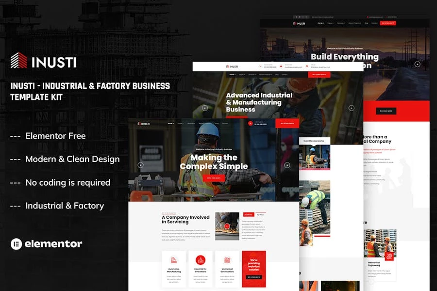 Inusti – Template Kit de Elementor de negocios industriales y de fábrica
